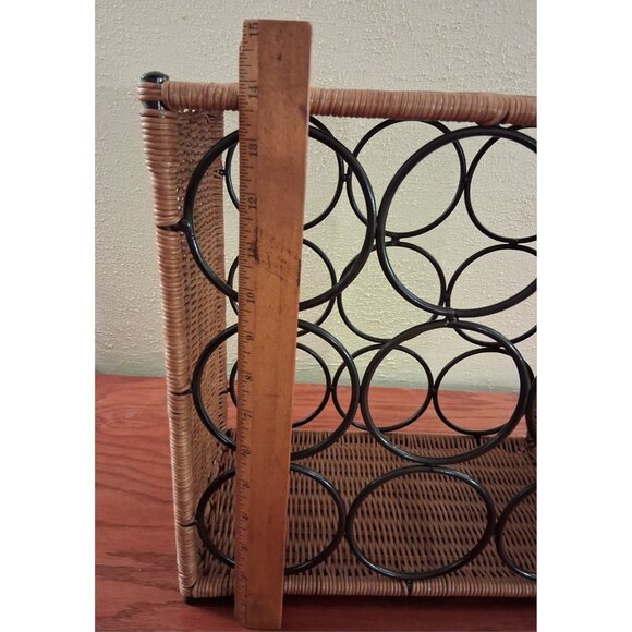 Vintage Natural Wicker Wine Rack Metal 9 Bottle Floor Counter Top Boho Rattan - Picture 8 of 8